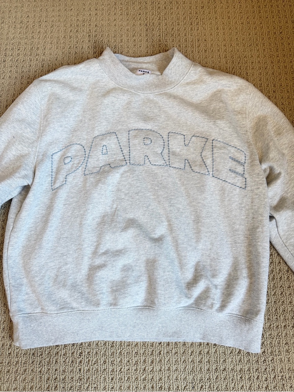 Parker Light Gray Crewneck Sweatshirt with Navy Outline Logo